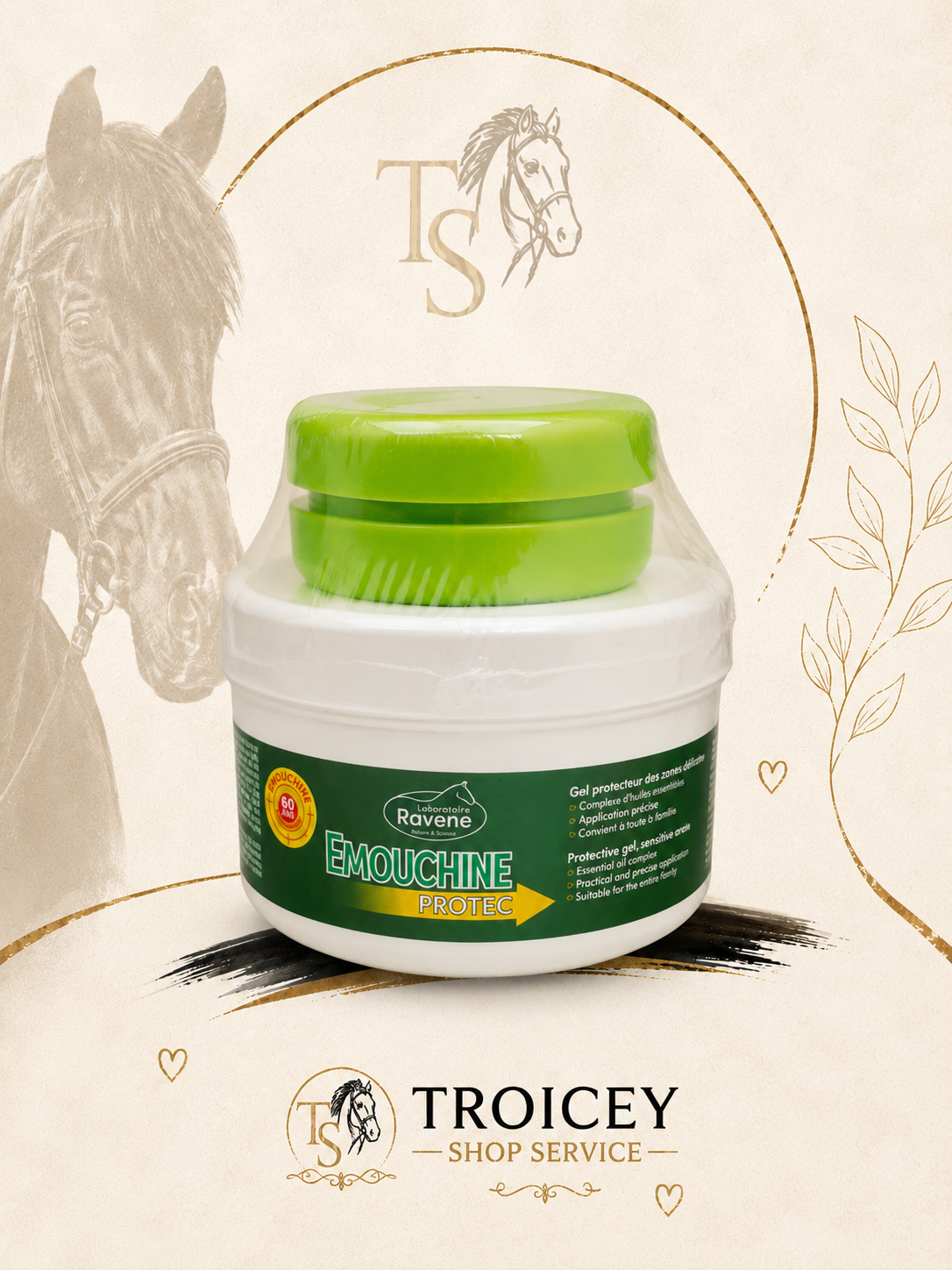 Gel anti-mouches pour cheval RAVENE Emouchine Protec 100 ml