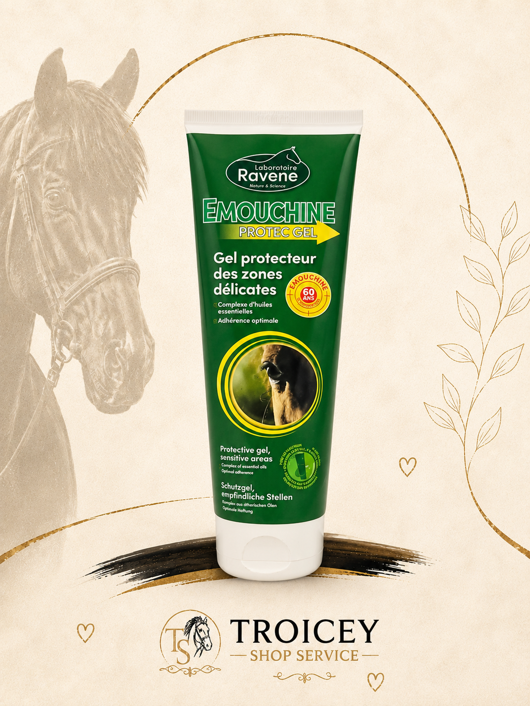 Gel anti-mouches pour cheval RAVENE Emouchine Protec 250 ml